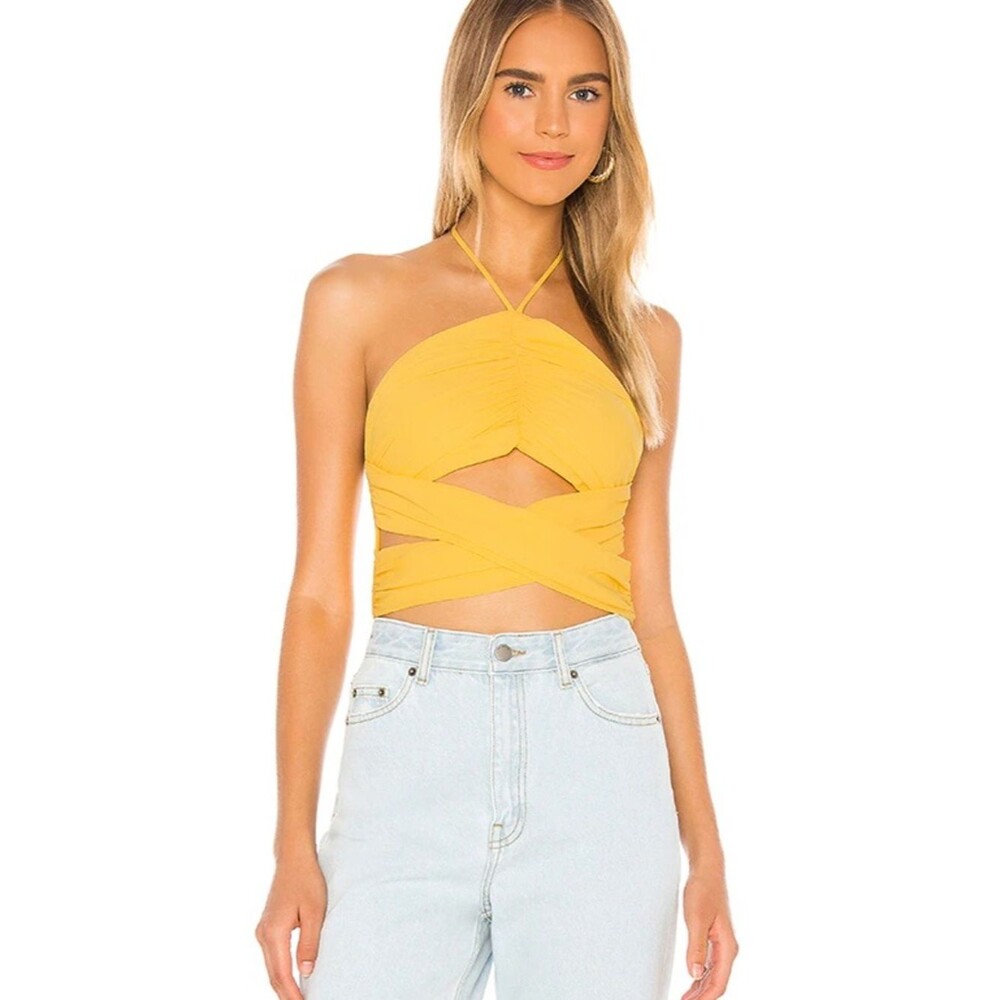 superdown Harlie Halter Cutout Crop Top Sunshine Yellow Y2K Going Out S